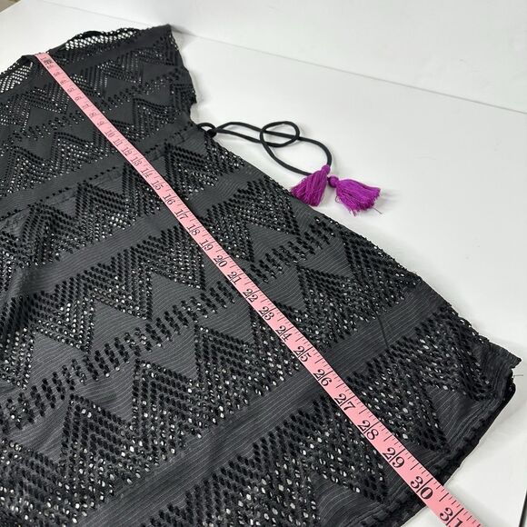 No Boundaries Black Mesh Swim Coverup Sz S Pullover Drawstring Tassel Beach NoBo - Picture 12 of 13
